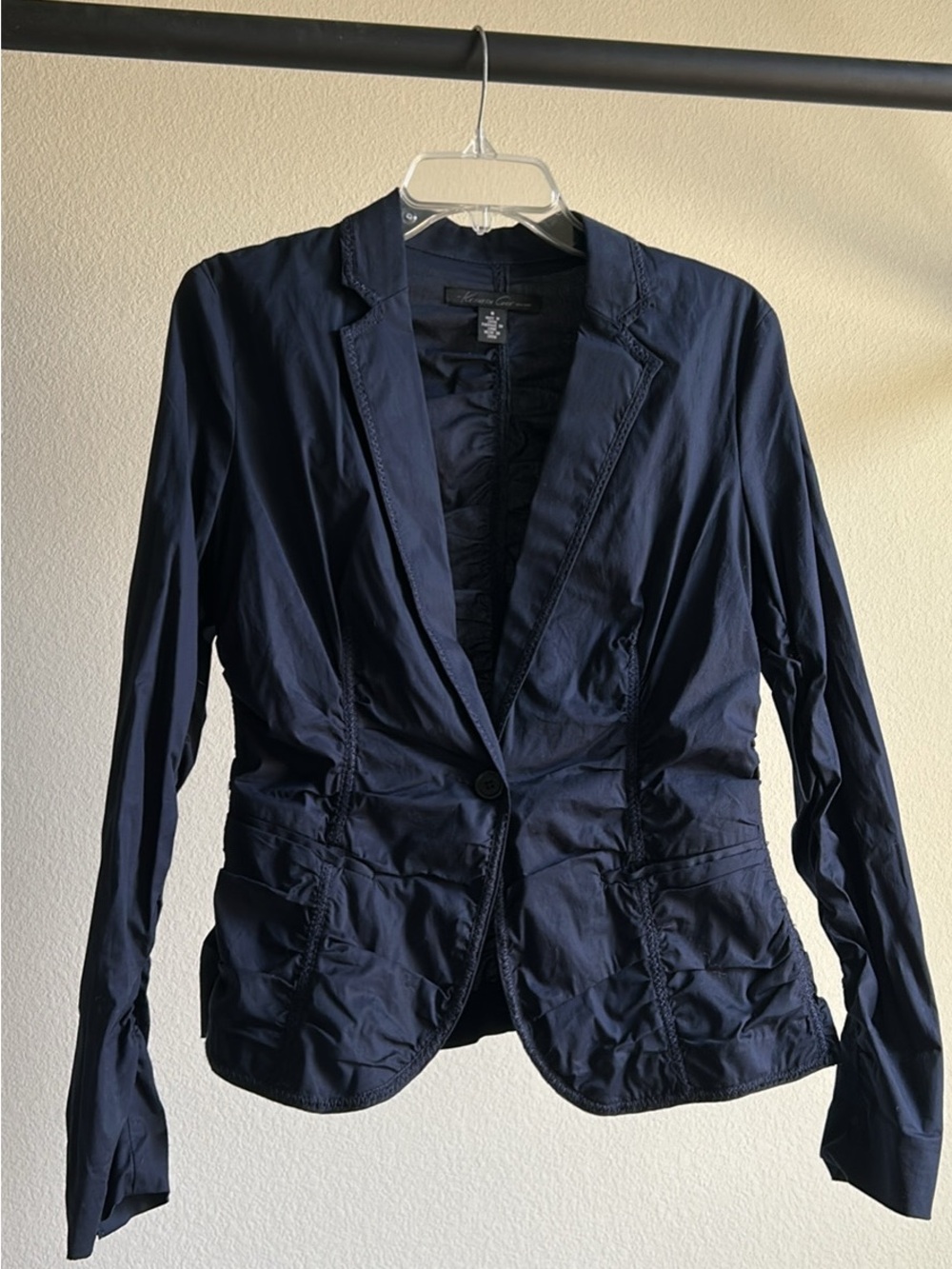 Kenneth Cole New York Navy Ruched Single-Button Blazer